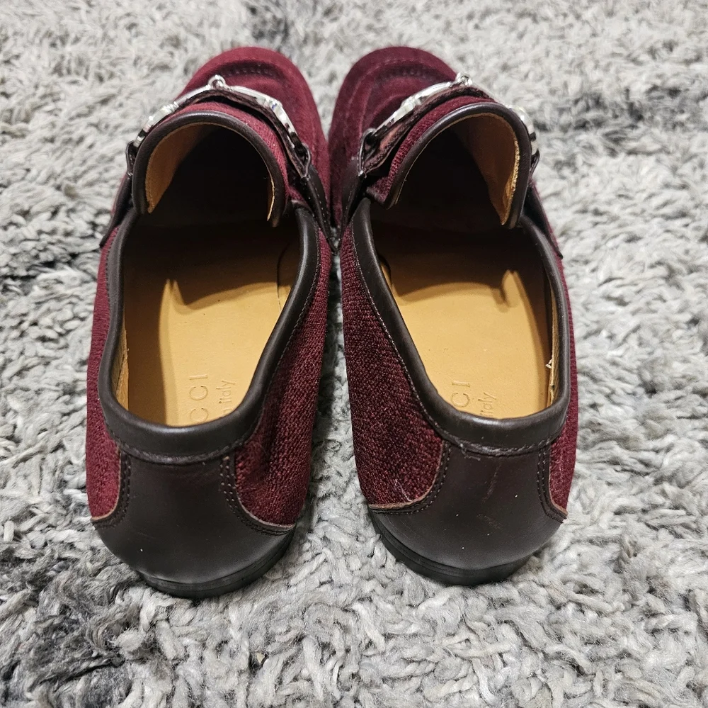 Gucci Burgundy Velvet Horsebit Loafers Size 9.5